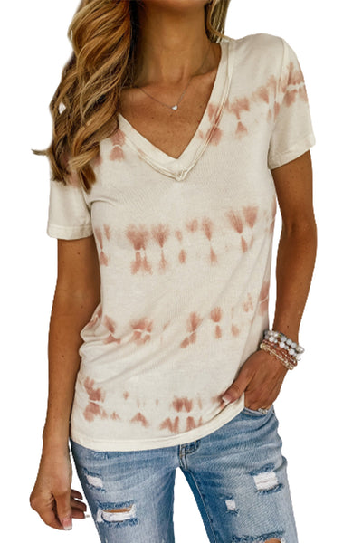 Grey V Neck Tie-dye Tee