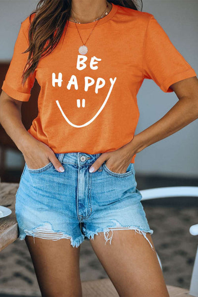 Be Happy Graphic Print Short Sleeve T Shirt