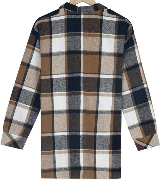 Stylish Check Print Coffee Outerwear