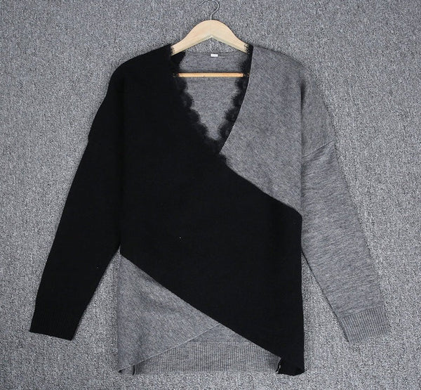 Draped in Style Color Block Long Sleeve Sweater