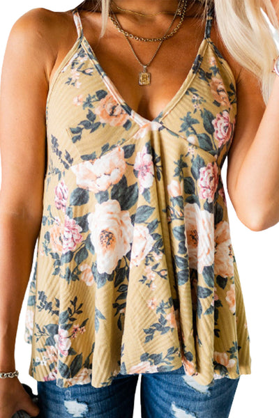 Floral Print Thin Straps Babydoll Tank