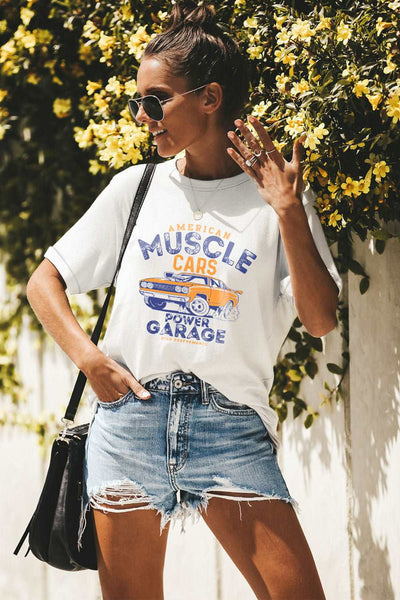 Casual Letter and Car Print Graphic Tee