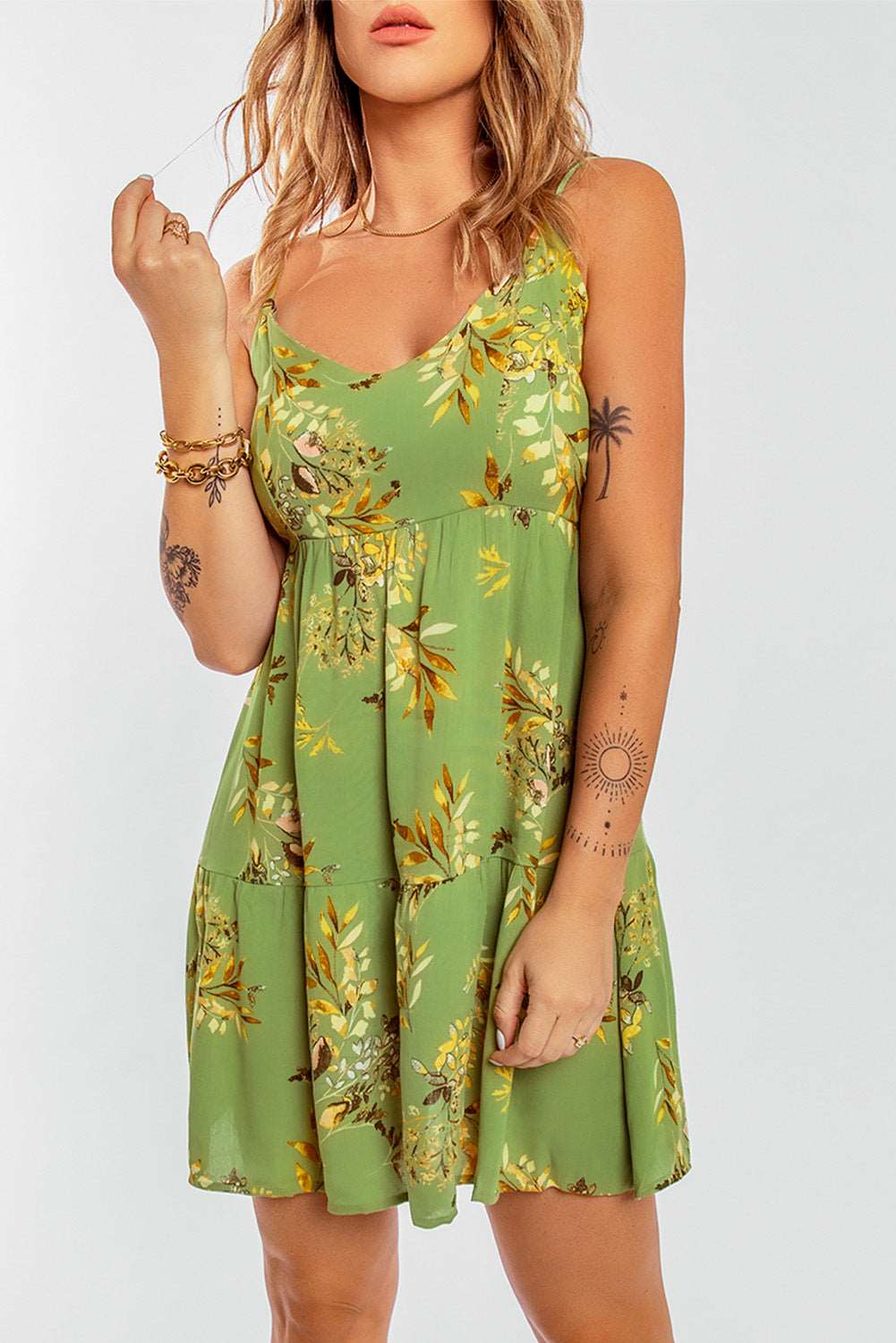 Backless Tied Floral Pattern Spaghetti Straps Dress