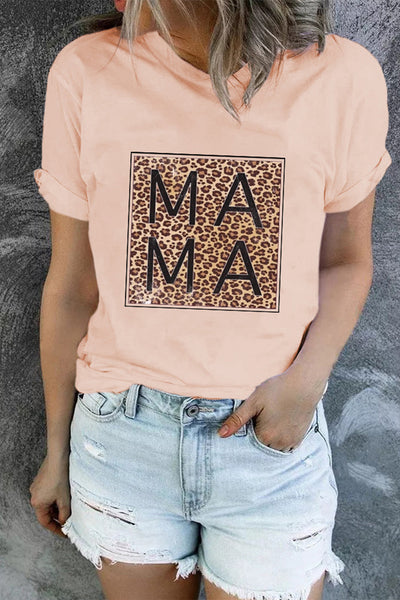 Mama Letter Leopard Print Graphic T-Shirt