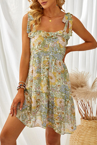 Multicolor Floral Chiffon Tie Dress