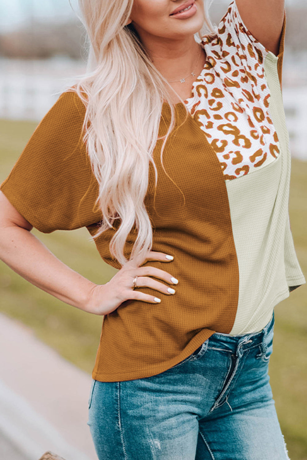 Leopard Colorblock Short Sleeve Top