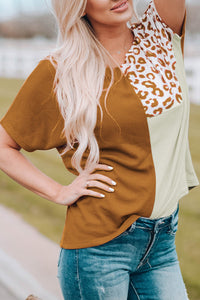 Leopard Colorblock Short Sleeve Top