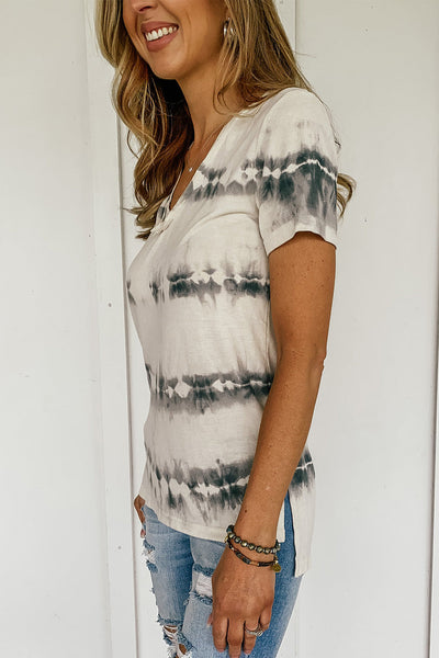 Grey V Neck Tie-dye Tee