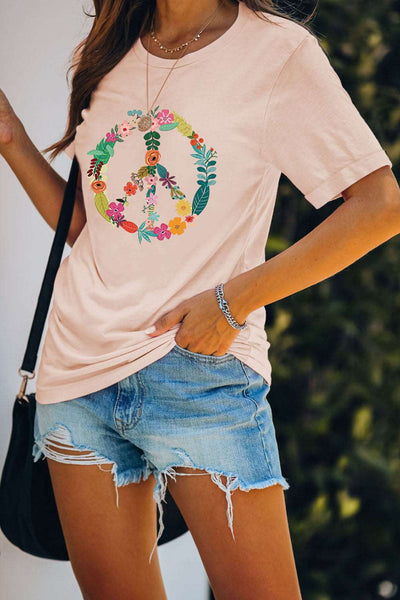 Casual Peach Logo Colorblock Print Graphic Tee