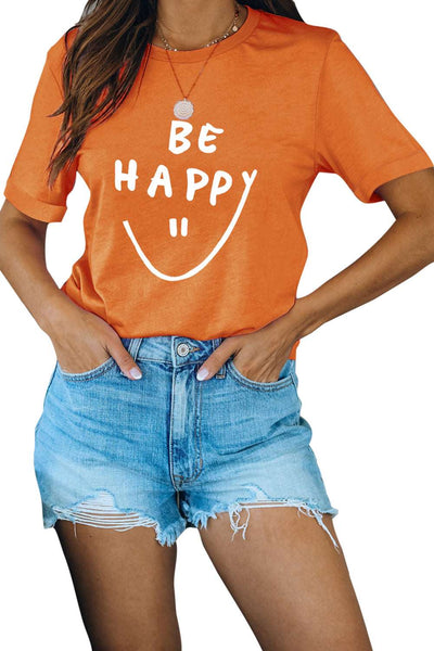 Be Happy Graphic Print Short Sleeve T Shirt