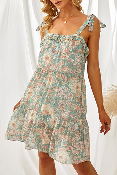 Multicolor Floral Chiffon Tie Dress