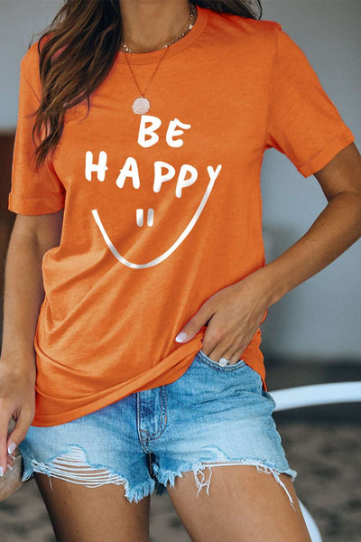 Be Happy Graphic Print Short Sleeve T Shirt