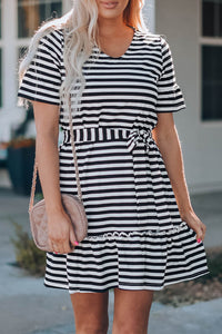 Stripes Ruffle Short Dress