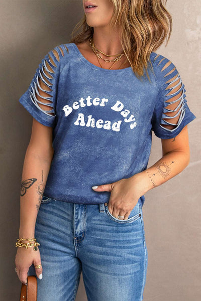 Daisy Letter Print Cut-out Short Sleeve T-shirt