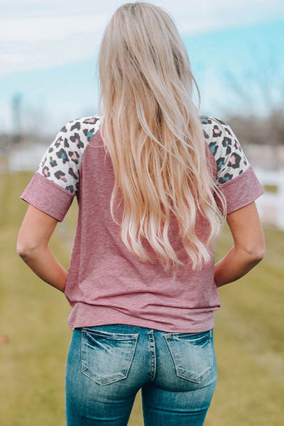 Lace up Leopard Sleeve T Shirt