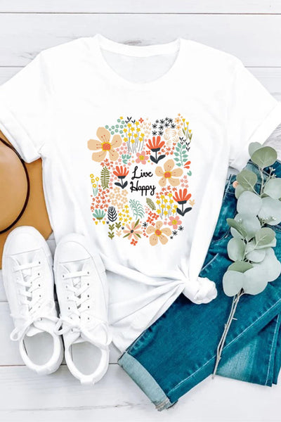 Be Happy Graphic Print Short Sleeve T Shirt