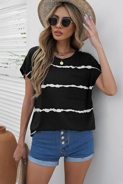 Gradient Color Short Sleeve T-Shirt with Pocket