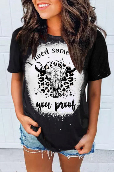 Western Pattern Leopard Letter Print Short Sleeve T-shirt