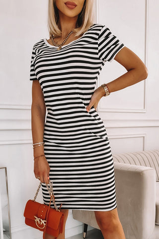 Striped Short Sleeve Midi T Shirt Dress