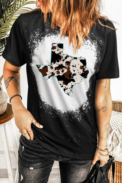 Western Pattern Leopard Letter Print Short Sleeve T-shirt