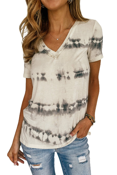 Grey V Neck Tie-dye Tee