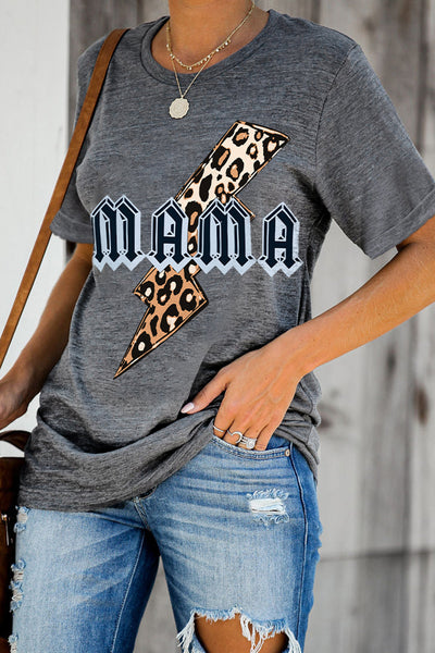 Mama Letter Leopard Print Graphic T-Shirt