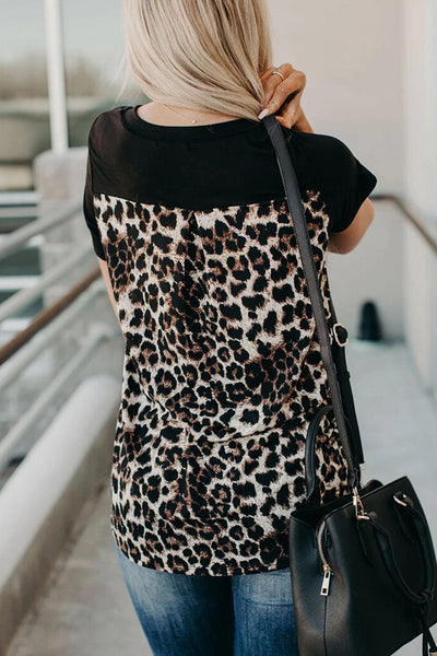 Wihte Leopard Printed Splicing T-Shirt