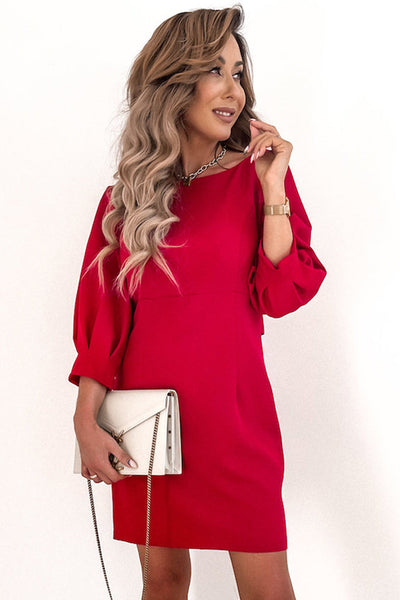 Bow Backless 3/4 Sleeve High Waist Mini Dress