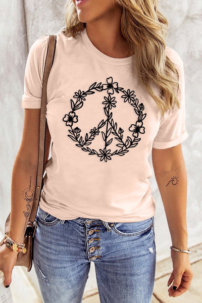 Leopard Peace Symbol Print Short Sleeve Graphic Tee